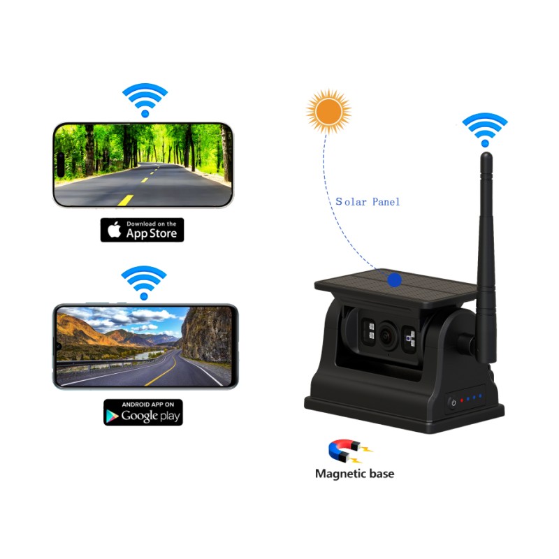 دوربین دید عقب بی سیم WiFi 1080P برای اندروید iOS با شارژ خورشیدی و پایه مغناطیسی