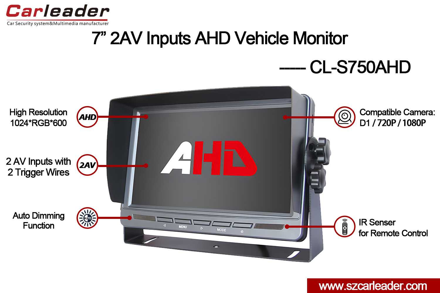 مانیتور معکوس 7 اینچی 2AV AHD برای کامیون