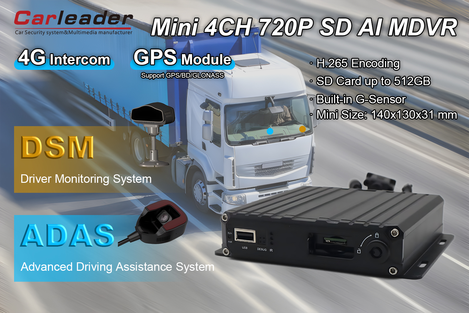کارت SD 4CH AHD 1080P AI MDVR از DSM ADAS پشتیبانی می کند