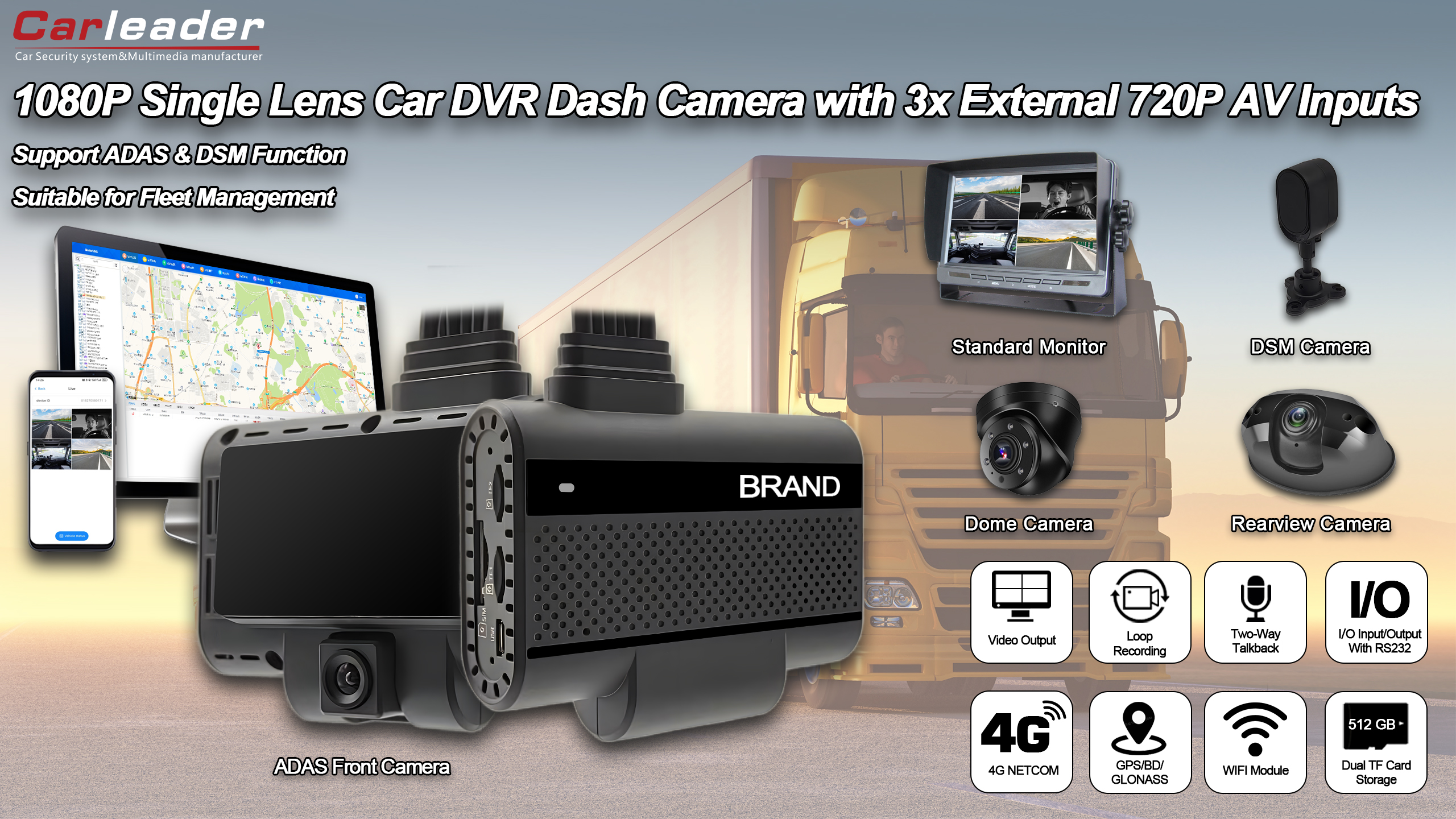 سیستم دوربین Carleader 4CH DVR Ai Dash برای مدیریت ناوگان