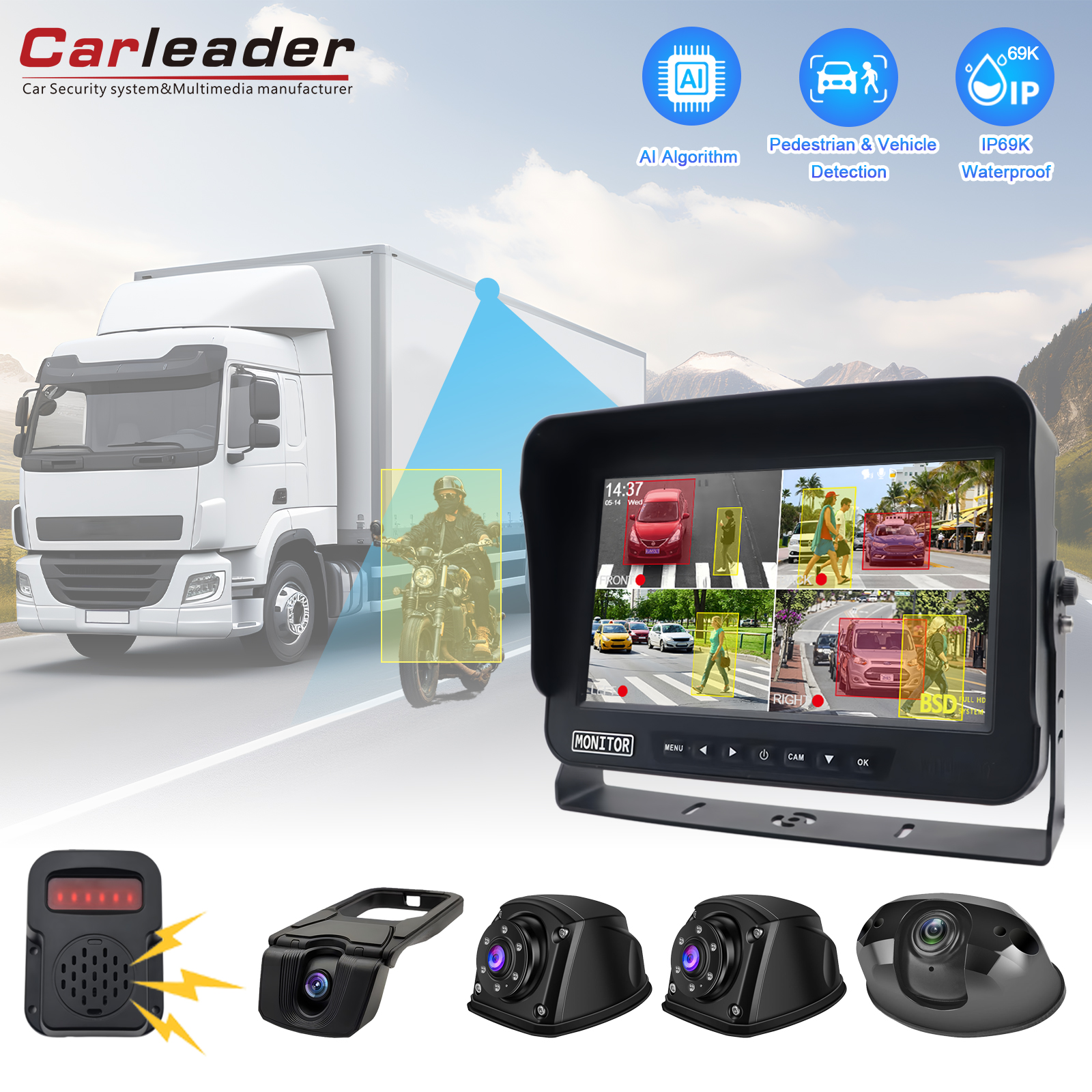 ایمنی رانندگی را با Carleader 10.1 اینچی وسیله نقلیه BSD سیستم نظارت بر شناسایی نقطه کور افزایش دهید